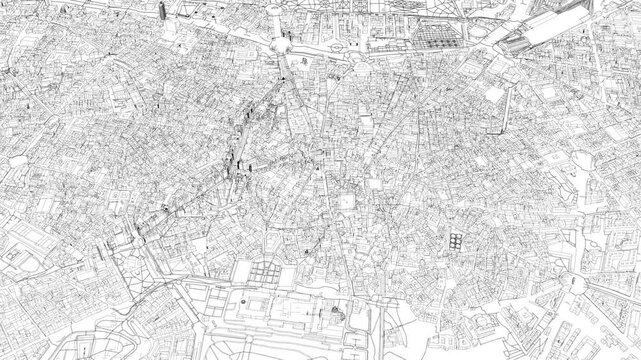3D looped animation of city - Madrid Spain
