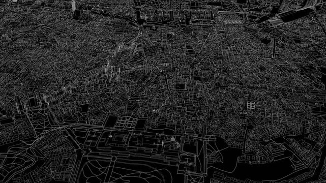 3D looped animation of city - Madrid Spain