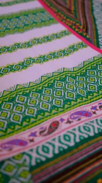 Details of a traditional colorful weave. Woven belts, skirt, dress as a part of national costume, traditional fair. Unique designs of eco-friendly, Jacquard woven fabric. Embroidery, handwooven