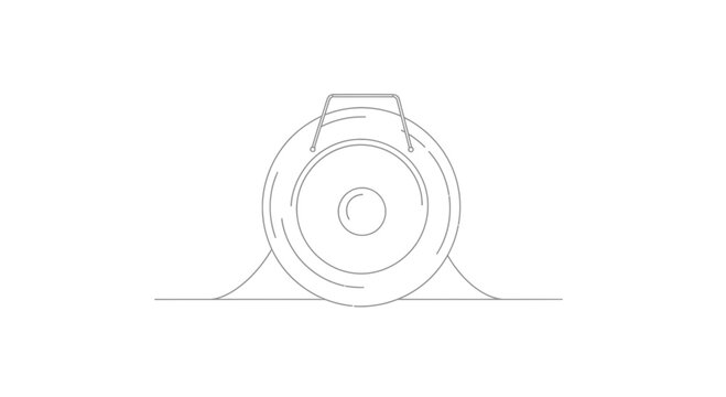 Minimalist Line Art Gong Icon, Musical Instrument, Sound Symbol, Vector Illustration