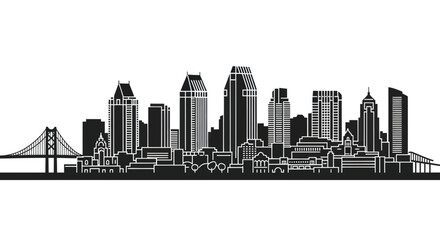 Fototapeta premium Modern City Skyline Silhouette with Bridge - Urban Landscape Panorama