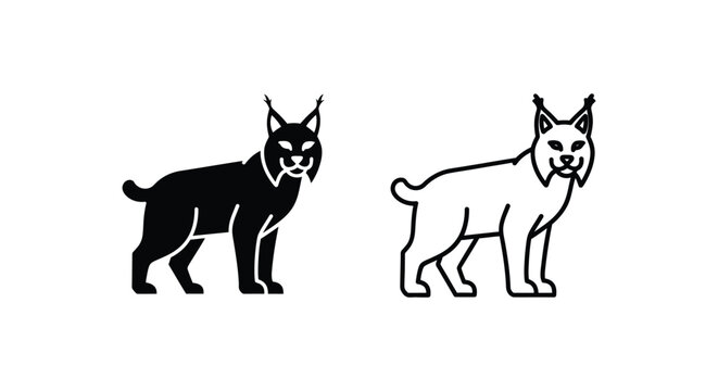 Lynx Cat Silhouettes: Stylish Black & White Animal Art Designs Vector