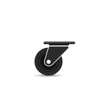 Clean and sleek graphic illustration of a single black castor wheel, designed for smooth movement, easy replacement, and enhancing mobility of furniture or equipment