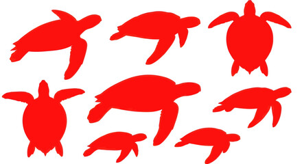 Red Sea Turtle Silhouettes Collection on White Background © Arif