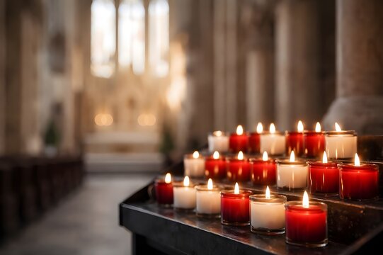 Velas e interior de una iglesia,