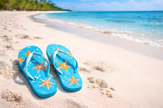 Chanclas de verano en la playa.