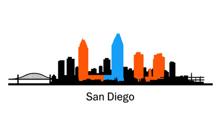 Obraz premium San Diego Skyline Silhouette with Colorful Buildings
