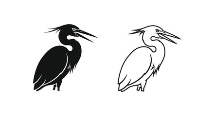Fototapeta premium Black and White Heron Birds Illustration Guide Vector