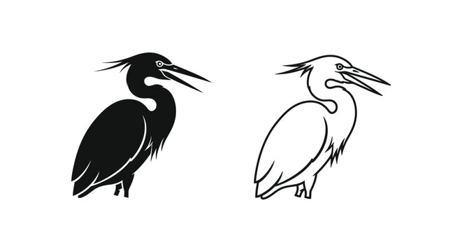 Black and White Heron Birds Illustration Guide Vector