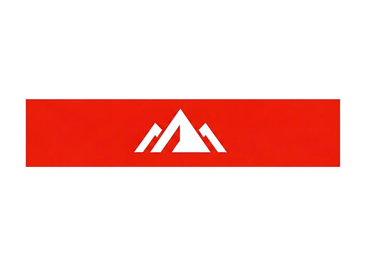 Minimalist red rectangular banner featuring a white geometric mountain peak logo for modern outdoor brand identity.