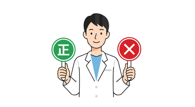 Doctor holding correct and incorrect signs
