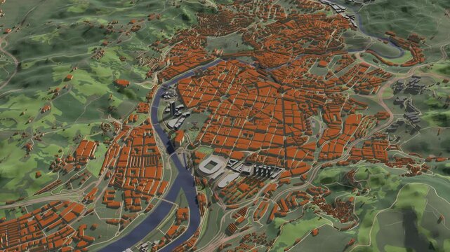 3D looped animation of city - Bilbao Spain