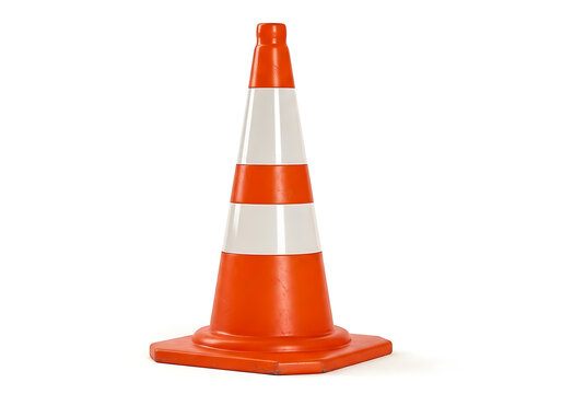 Standard orange and white striped plastic traffic cone for road safety. Durable construction pylon warning marker.