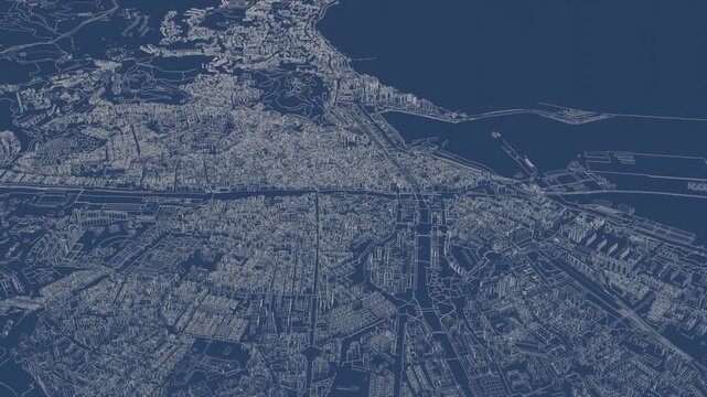 3D looped animation of city - Malaga Spain