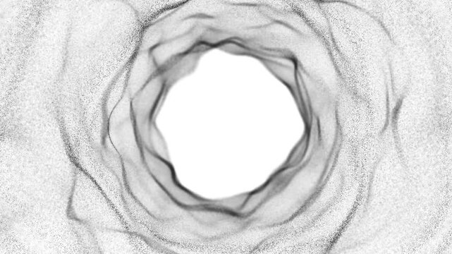 Abstract black dust particles in a calm wave pattern with center copy space 4k seamless loop