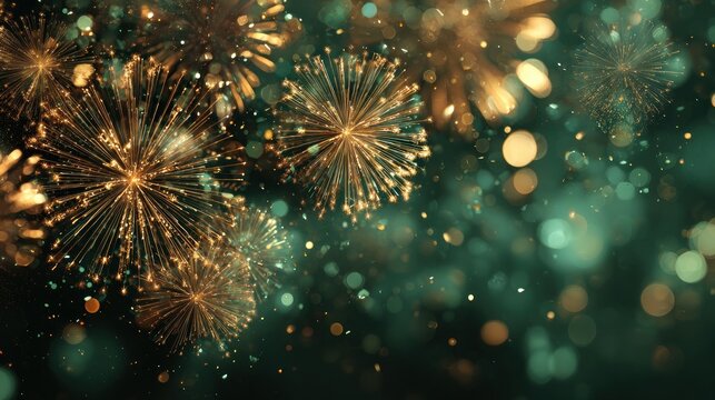 Fireworks display with golden explosions on dark background