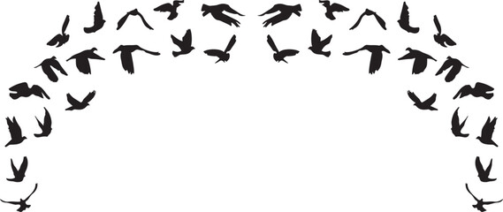 Obraz premium Birds in Flight Silhouette: A graphic illustration showcasing a flock of birds soaring through the sky, creating a sense of freedom and natural grace.png