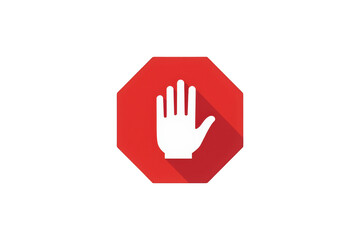 Obraz premium Hand icon in a red octagon stop sign, symbolizing caution, warning, block, denial, cancel, and restriction, transparent background