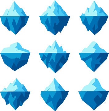 Set of blue iceberg vector graphics isolated on white background