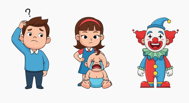 A Cartoon image of children and clown