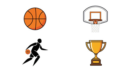 Basketball Elements: Ball, Hoop, Player Silhouette, and Trophy - Vector Icons © heru