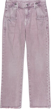 Stylish light grey pinstripe trousers with two front pockets on transparent background