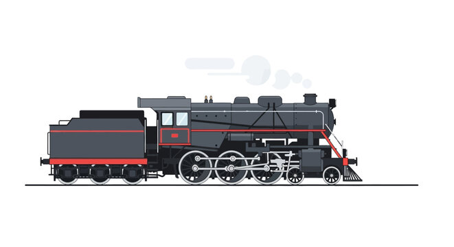 Vintage steam locomotive vector illustration in flat style on white background