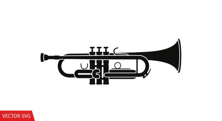 Obraz premium Black Silhouette of a Trumpet on White Background - Vector Illustration