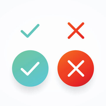Green check mark and red cross mark web icon. Vector illustration