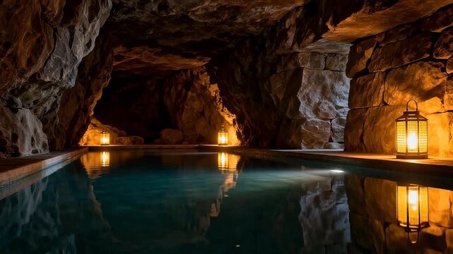 Cave pool with lanterns