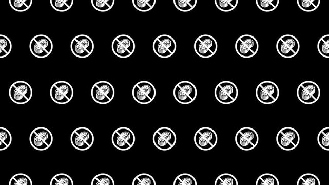 Seamless loop animation of steak pictogram on black background with ban symbol. Used to illustrate meat bans, dietary restrictions, or vegan advocacy.
