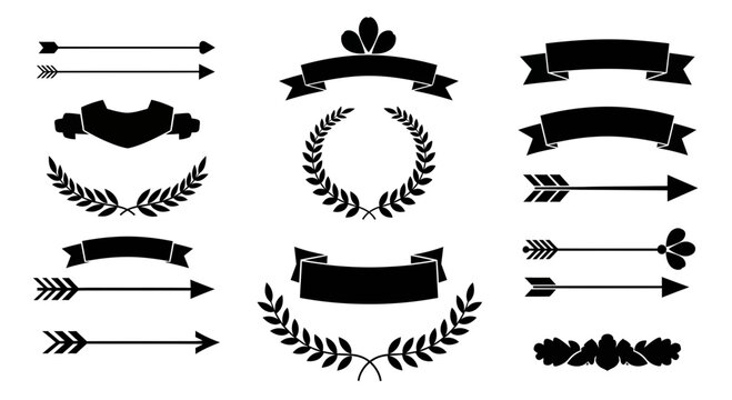 Set of Decorative Design Elements Ribbons Laurels and Arrows