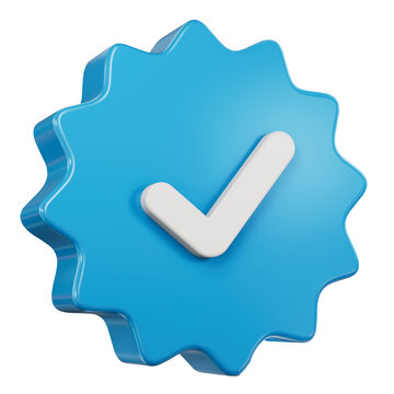 Verified blue badge 3d icon on transparent background.