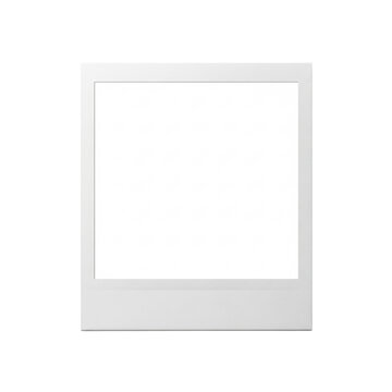 pristine blank instant photo frame mockup in flat lay, ultra photorealistic detail, isolated on transparent high-key background, subtle soft shadow, concept for photography template