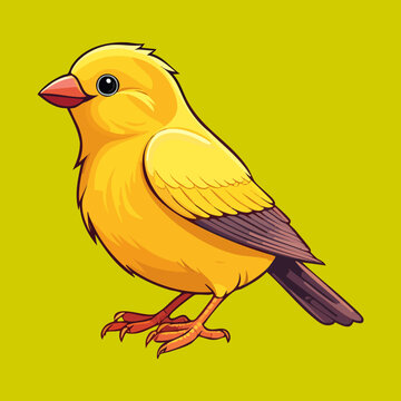 Bright yellow canary bird on a green background for energetic nature designs and cheerful wildlife illustrations and professional animal branding and logo design