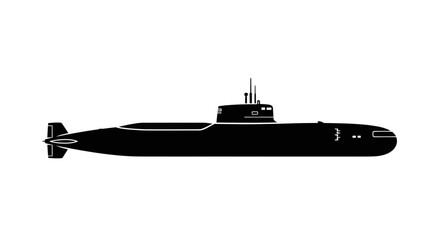 Black Silhouette of a Submarine on White Background © jono