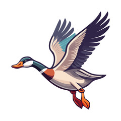 Fototapeta premium gray and white goose in mid flight with its wings beating and neck stretched out towards the sky showing its flying skills