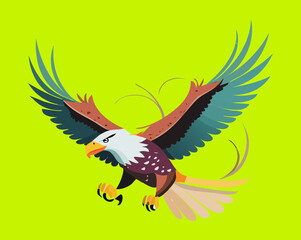 Fototapeta premium majestic eagle flying with yellow wings for energy and power branding and sports mascot logos and dynamic nature adventure travel materials in vector style