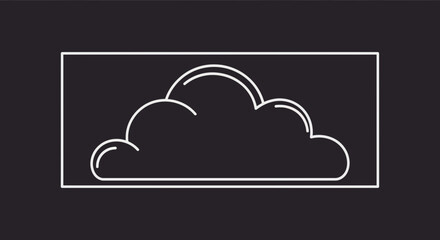 Fototapeta premium Minimalist Cloud Icon Outline in Rectangle on Dark Background
