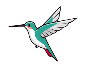 Green hummingbird in flight with wings in motion and long beak for nectar feeding in a professional wildlife vector illustration design style © firstcolor