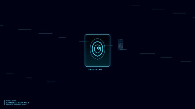 Advanced biometric scan interface displayed on a dark background with glowing blue light, illustrating secure digital authentication and data processing technology.