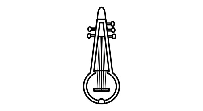 Indian Sarangi String Instrument Icon, Outline Vector Illustration