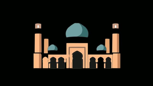 Animated construction process of a majestic palace, featuring its elegant domes, archways, and minarets progressively taking shape. A visual guide to architectural assembly.