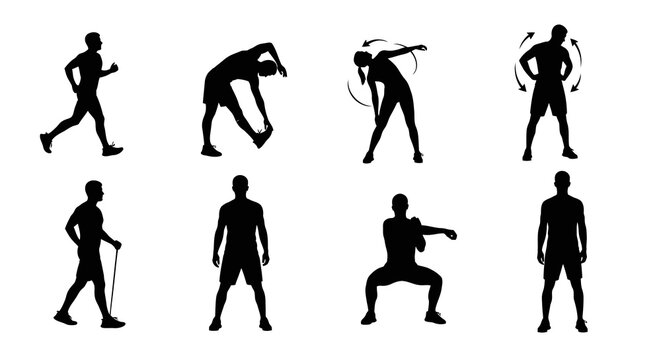 Fitness and Sport Exercise Workout Black Vector Silhouettes of People Collection