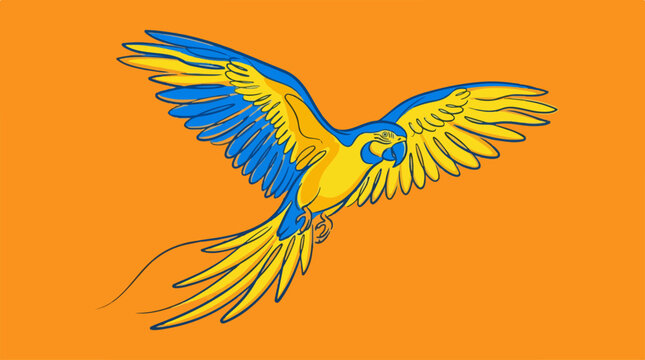 Vibrant Blue Yellow Parrot Flying.