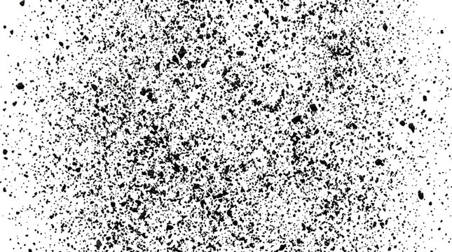 Abstract Black Ink Noise Texture with Dense Speckle Pattern on White Background.