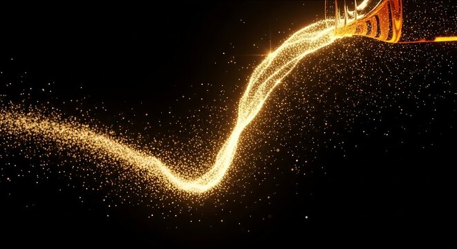 Golden stream outpouring from a bottle against a dark background creating an elegant effect