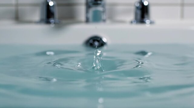 Close Up of Water Overflowing and Splashing in a Bathroom Sink