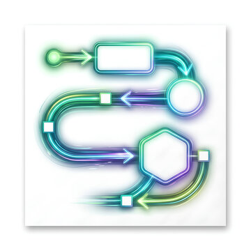 Neon flow chart with blank spaces for information and data.