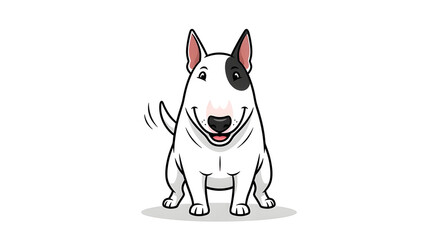 Fototapeta premium A cartoon bull terrier dog with a happy expression and a black patch over one eye